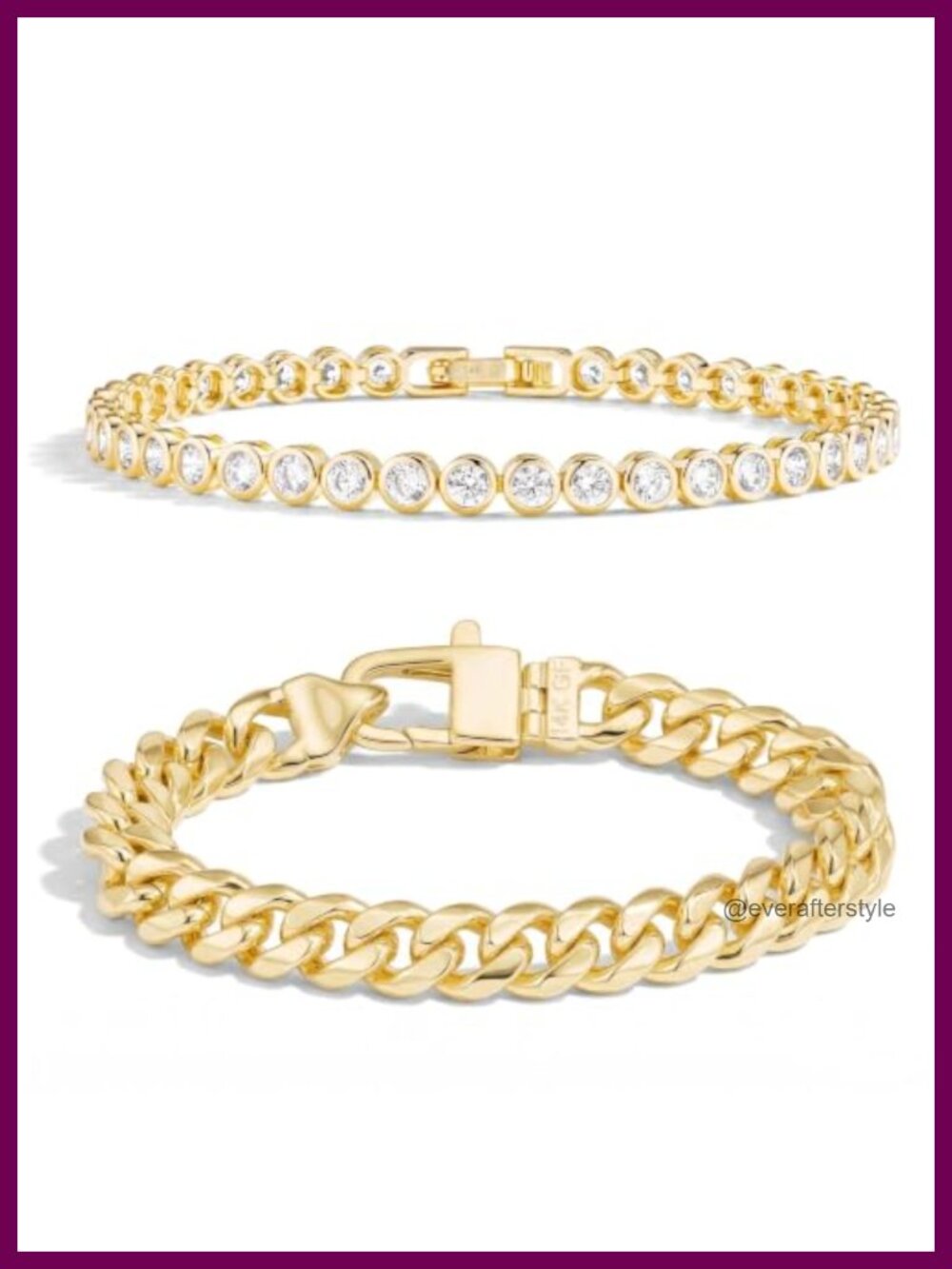 14K Gold Filled Bracelet Set Cuban Tennis Stackable Layering